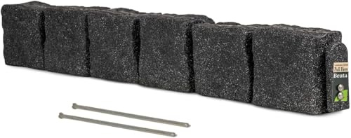 Beuta Landscape Edging | Garden Edging Border | Faux Stone Blocks for Lawn Edging, Flower Beds & Yard Edging – 1 Pack | Each Section Has 6 Blocks 48 L x 4 W x 6.5 H | 2 Spikes | Charcoal