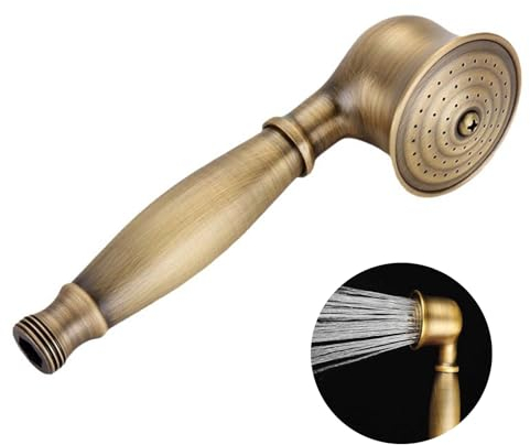 DRELD Soffione doccia retrò in ottone, 1 soffione doccia in ottone anticato, doccetta retrò con soffione doccia stile telefono (17 cm di lunghezza, 5 cm di diametro della testa)