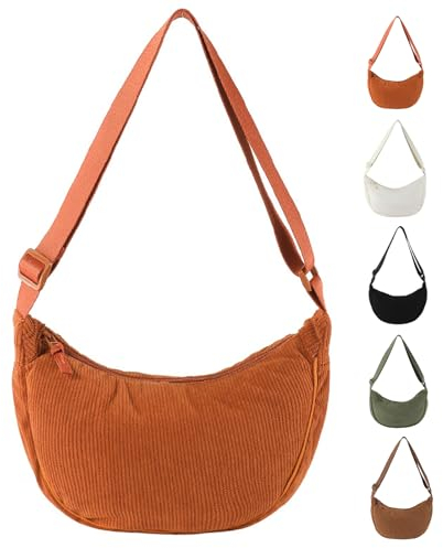 GoPaw Damen Cord Crossbody Bag, Halbmond Tasche Cord Umhängetasche, Damen Halbmond Tasche Schultertasche Mit Schultergurt Einstellbar Lässige Umhängetasche aus Kord für jeden Anlass (Orange)