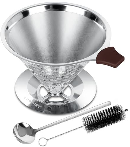 LOOFORE Pour Over Coffee Dripper, Stainless Steel Reusable Drip Coffee Filter, Slow Drip Paperless Coffee Filter, Pour Over Coffee Maker for 1-4 Cups Brew