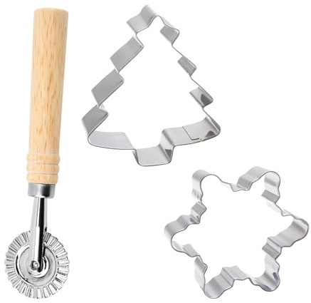 JCUGSBS Roue Coupe-pâtes, Rouleau Coupe-pâtisserie, Alliage de Zinc Long Manche en Bois, 3 Pièces, Outils moules avec Fixation à Domicile, Cannelée, Ustensiles