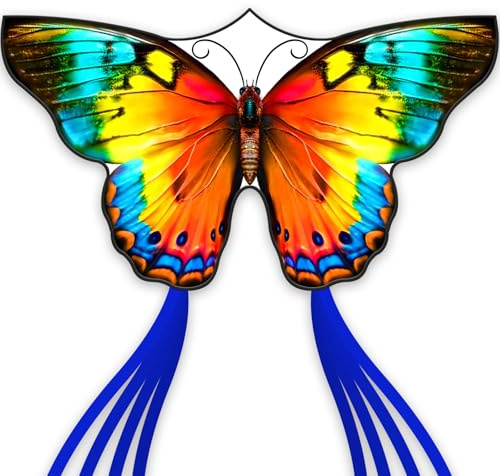 SGftre Cerf-volant papillon pour enfants et adultes, extrêmement facile à voler pour les débutants, corde à une ligne avec queue pour cerf-volant de plage pour les voyages en plein air, parc, jeu