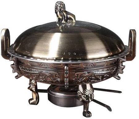Chinesische Kupferpfanne, Rundes Chafing-Dish-Buffet-Set mit Speisepfannen, Aluminiumständer, Deckel und Brennstoffhaltern for Buffets, Hochzeitspartys, 27 x 23 cm