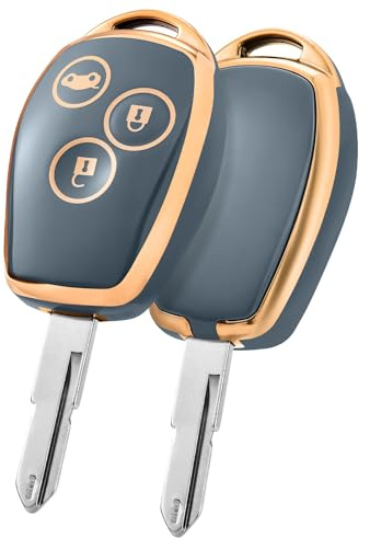 PANPHEN Autoschlüssel-Hülle passend für Renault, 3 Tasten, Schlüsselhülle für Renault Clio Master Traffic Modus Logan Twingo Kangoo Vivaro, Goldener Rand, Blau