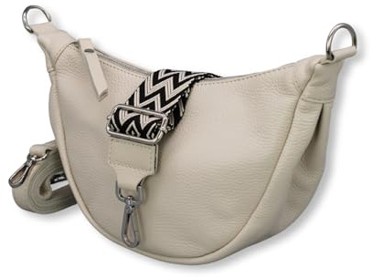 Adel Bags DIANA Damen Moon Bag Echtleder Handgefertigt Halbmond Tasche | Crossbody Banana Bag, Umhängetasche, Schultertasche mit Ledergurt & gemustertem Riemen, 4 Fächer, Made in Italy