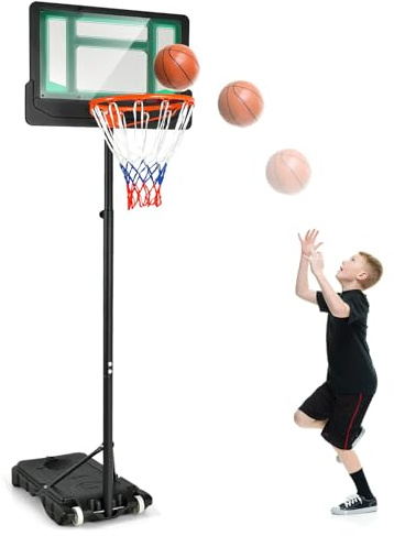 COSTWAY Panier de Basketball sur Pieds avec Hauteur Réglable 90-210 CM | Support de Basket à Roulettes avec Base Remplissable Panneau en PE, pour Adultes ou Enfants 3 Ans+