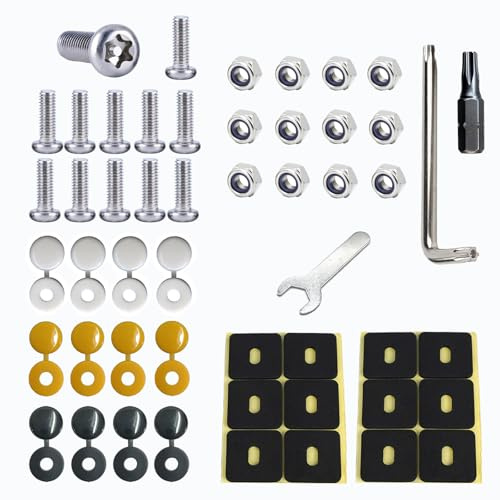 Anti Theft Number Plate Screws Fitting Kit M6 Stainless Steel Number Plate Bolts and Nuts with Assorted Color Plastic Hinge Caps and Installation Tools for Trucks and Cars