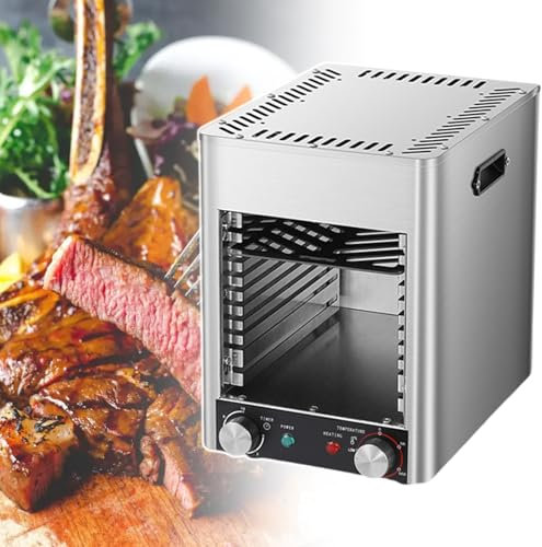 HCAUYNN Asador Comercial para Carne, con Rejilla De 10 Niveles, Asador EléCtrico para Carne, Ajustable: Tiempo De 0 A 10 Minutos / 0-800 ℃ Temperatura,220V