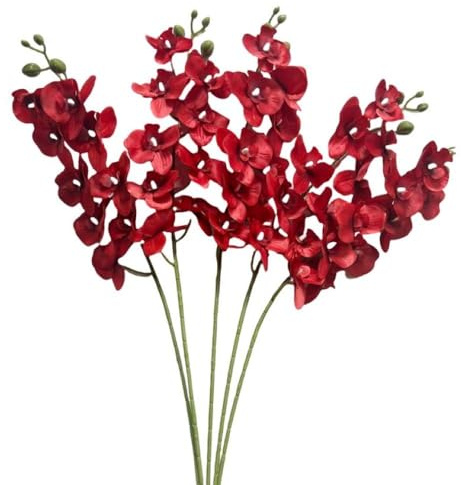 Corkwaw Set di 5 steli di orchidee artificiali, 68,6 cm, colore: rosso | Fiori di seta, stelo lungo, per la decorazione della casa