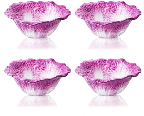 KXZ Purple Ramen Noodle Bowls Microwavable 7 Inch, 16 Oz Ceramic Dinner Bowl Sets of 4 for Kitchen, Orcelain Silverware Set for Cereal, Soup, Serving, Rice, Pho, Salad, Pasta, Chip, Fruits, Vintage