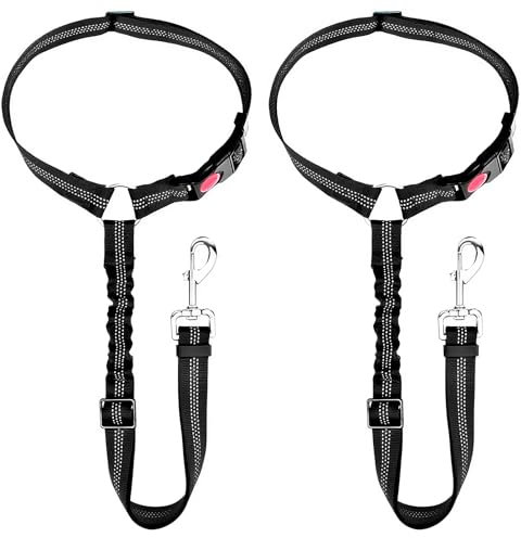2 PCS Verstellbarer Anschnallgurt Hund Auto kopfstütze, mit Kopfstützenbefestigung, Sicherheitsgeschirr für Kleine und mit Telgroße Hunde, Elastischer Hunde Sicherheitsgurt in Schwarz