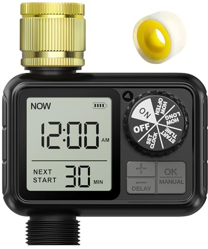 Xtsuen Wasser-Timer für Bewässerung, Schlauch-Timer mit Regenverzögerung/Automatischer & manueller Modus, Sprinkler-Timer für Garten, IPX5 wasserdicht/Großbild-LCD-Display