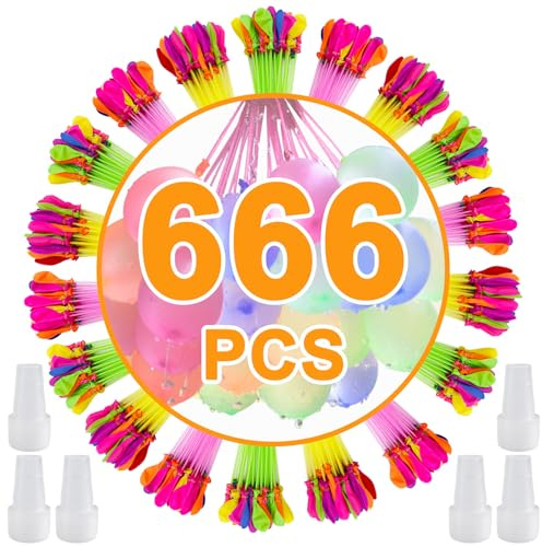 Druuzyl 666 PCS Bombe à Eau Réutilisable, Ballons d'Eau Auto-Fermants avec 6 Raccords de Robinet - Remplissage Rapide 60s, Multicolore pour Piscine, Plage, Fêtes