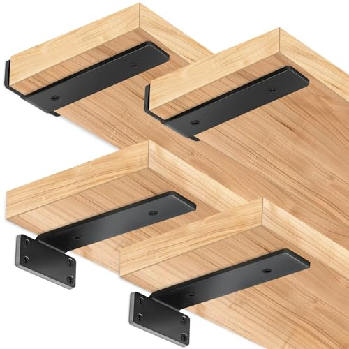 Tczecoo 4 Stück Regalhalterung Regalträger, Schwerlast L Regalwinkel | Regalhalterung Unsichtbar, Schwimmende Regalhalterungen für Zimmer Büro Küchen, Wandmontage, Tragkraft 70 KG, Schwarz, 30 Cm