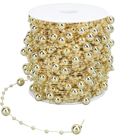 Rollo de Cadena de Cuentas Perlas Artificiales, Versátiles Cuentas Cuerdas Guirnalda 30 M para Manualidades, 8 Mm y 3 Mm, Ramo Bodas y Decoraciones Fiesta, Hermosa Práctica con Buen Uso (GOLD)
