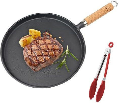 GOEDCH Sartén de hierro fundido para inducción: 20 cm, sartén de hierro fundido con mango de madera, sin remaches y fundida de una sola pieza para un calor uniforme para todo tipo de cocinas, como