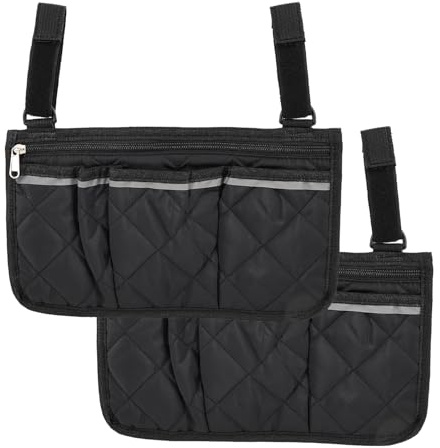 2 Pcs Rollstuhltasche Hinten Rollstuhl Tasche Armlehne Tasche für Rollator | Hängend,Mit Reflektierenden Streifen, Geeignet für Gehhilfen und Kinderwagen
