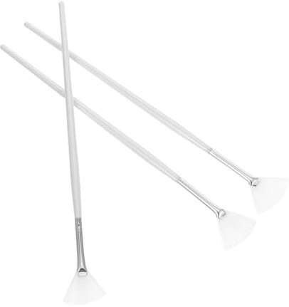 Mikikit Set di 3 Pennelli per Maschera Viso a Ventaglio Manico in Legno e Fibre Morbide, Applicatore Preciso per Pulizia Pori e Cura della Pelle Bianco