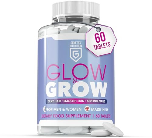 Glow & Grow Vitamin C Supplement for Men & Women Hair, Skin & Nails | Vegan & Allergen-Free | Natural Skin & Hair Support | Made in UK | Daily Beauty Nutrition | 60 Capsules