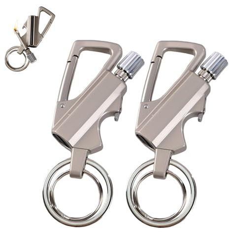Schlüsselanhänger Feuerzeug, Ewiges Streichholz, Petroleum Feuerzeug Mit Permanentem Streichholz, Tragbar Und Wiederverwendbar, Wasser- Und Winddicht, Mit Multitool-Flaschenöffner (Silber*2)