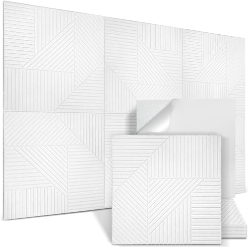 Auslet 6 Stück Akustikpaneele selbstklebend 60 x 60 x 1,2 cm, Akustikplatten aus Polyester zur Schalldämmung, Schallschutzplatten mit Hoher Dichte, Schallabsorber Wand für Studio, Büro & Home, Weiß