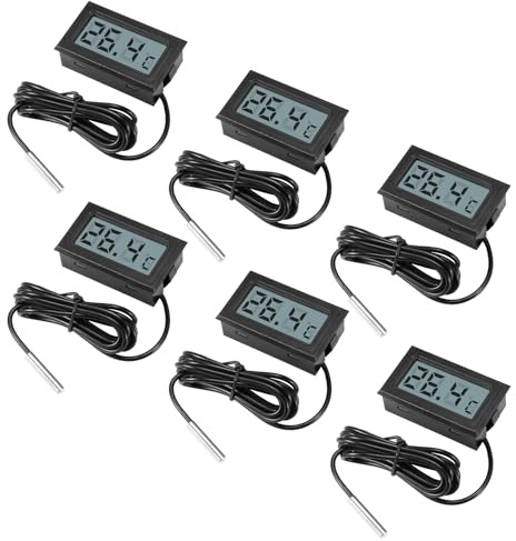 Digital LCD Thermometer Temperatur,APKLVSR Mini Thermometer Temperatur Tester mit Externem Sensor für Kühlschrank,Gefrierschrank, Aquarium(6 Stück)