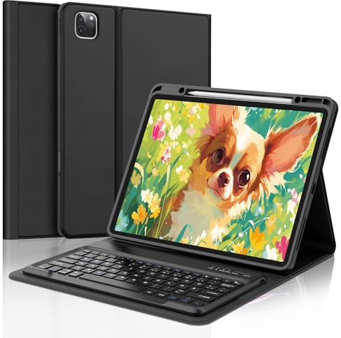 SENGBIRCH Hülle mit Tastatur für iPad Pro 12.9 6./5./4./3. Gen - Deutsches QWERTZ Tastatur Magnetische Kabelloser Bluetooth Abnehmbar für iPad Air 13 Zoll (M4 2026/M3 2025/M2 2024), Schwarz