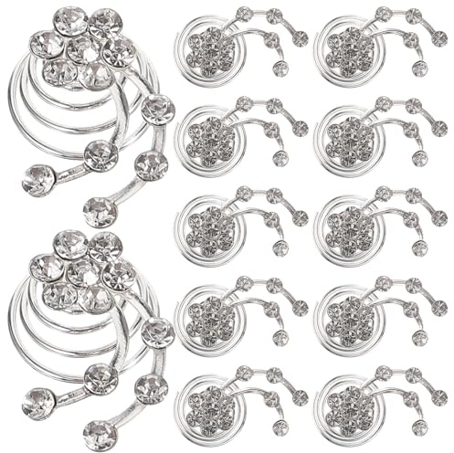 Healifty Lot de 12 Épingles à Cheveux Spirales Argentées Strass Accessoires de Coiffure pour Mariage Décorations Capillaires Légères et Polyvalentes pour Chignons Tresses et Queues de