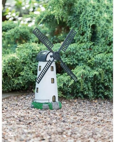 Fizporium Solar Powered Windmill Garden Light with Moving Blades – Outdoor Decorative Garden Ornament, Automatic Dusk to Dawn LED Lighting, No Wiring Required, Weatherproof Garden Décor - White