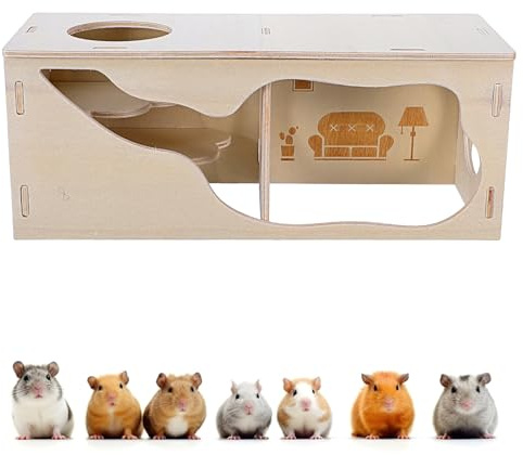 HJZHI Vielseitiges Hamsterversteck und Erkundungstunnel, Hamsterhaus L Stil | mit Kletterleiter, aus Holz, für Rennmäuse, Hamster, Kleine Haustiere Zubehör