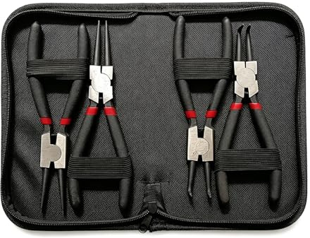 4 Stück Sprengringzangen Set, Sicherungsringzangen, Gerade interne und externe Sprengringzangen, Seegeringzange Set, Kohlenstoffstahl, Anti-Rutsch und Anti-Schweiß ergonomische Griff