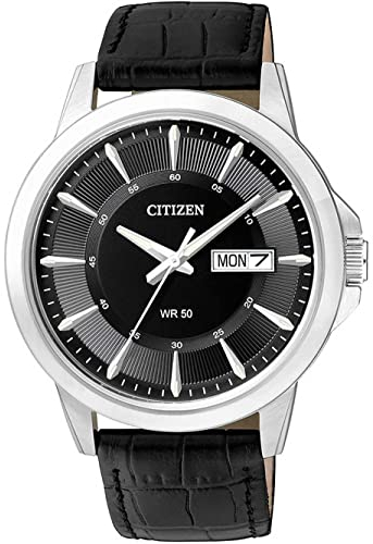 Citizen Herren Analog Quarz Uhr mit Leder Armband BF2011-01EE, Schwarz