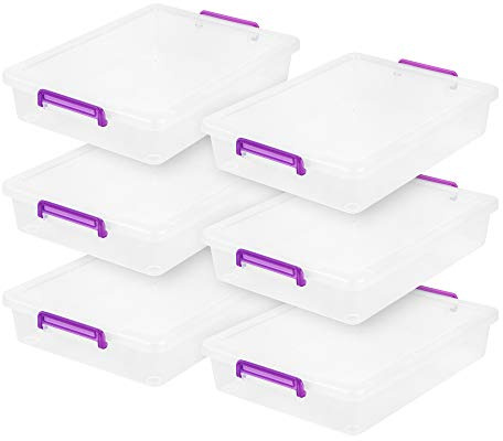IRIS USA 6 Qt. Plastic Craft Storage Container Bins with Lids, 6 Pack, Small Art & Office Supply Organizer Tote, Sensory Bins & Boxes for Home & University, Stackable, Secure Latch Buckles, Clear