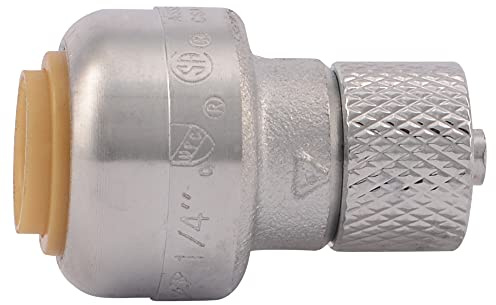 SharkBite 1/4 Inch (3/8 Inch OD) x 1/4 Inch Compression Stop Valve Connector, Push to Connect Brass Plumbing Fitting, PEX Pipe, Copper, CPVC, PE-RT, HDPE, U3524LFA