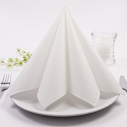 Sovie HORECA Serviette in Weiß aus Linclass® Eco, 40 x 40cm, 1/4 Falz, 50 Stück, hochwertige Einwegservietten in Stoffoptik für Gastronomie Hotel Catering und festliche Veranstaltungen