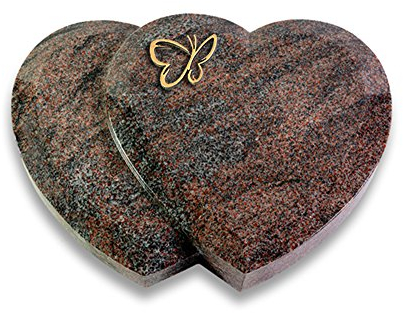 Grabplatte, Grabstein, Grabherz, Urnengrabstein Modell Amoureux 40 x 30 x 7 cm Paradiso-Granit, poliert inkl. Gravur (Bronze-Ornament Papillon)