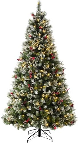 WeRChristmas Pre-lit Victorian Snow Berries Cones Christmas Tree with 260 LED Lights, Green, 7 feet/2.1 m, WRC-8637
