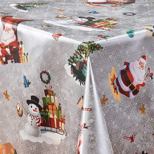 laro Wachstuch-Tischdecke Abwaschbar Garten-Tischdecke Wachstischdecke PVC Plastik-Tischdecken Eckig Meterware Wasserabweisend Abwischbar, Muster:Weihnachtsmann grau/rot, Größe:80x80 cm