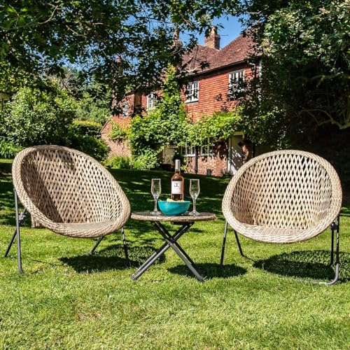 Dawsons Living Faux Rattan Bistro Set - Choice of Colours - Conservatory Garden Patio and Decking Furniture Chairs and Glass Top Table Set (Natural Clay)