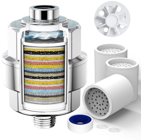 -SR SUN RISE Shower Filter & Duschfilter 20-Stufen mit 3 Filterpatronen - Wasserfilter Dusche gegen Kalk/Chlor/Fluorid verbessert Haut- & Haargesundheit - Chrom