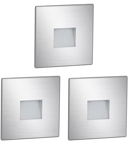 ledscom.de 3x LED Treppenlicht/Wandeinbauleuchte FOW für innen und außen, Downlight, eckig, edelstahl, 85 x 85mm, warmweiß
