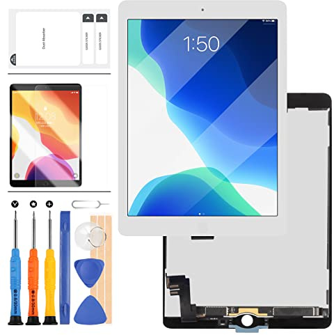 Kit de repuesto para iPad Air 2 de 9,7 pulgadas de 2ª generación A1566 A1567, LCD táctil, kit de montaje de pantalla táctil, panel frontal de la tableta pantalla LCD, +protector de pantalla (blanco)