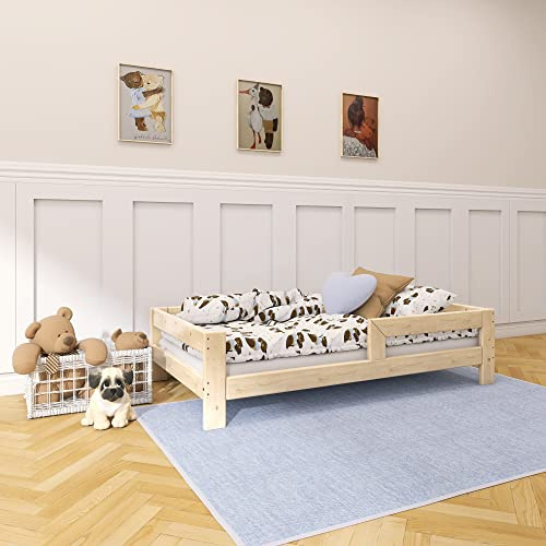 Need Sleep Montessori Bett Kinder Kinderbett 90x160 cm mit Rausfallschutz und Lattenrost Juniorbett Kleinkind Klienkindbett ab 2 Jahre niedrig für Mädchen und Jungen aus Holz
