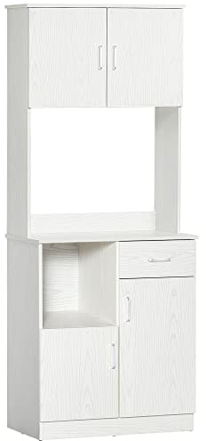 HOMCOM Buffet de Cuisine Armoire de Cuisine Multi-rangements 4 Portes 1 tiroirs étagère + Grand Plateau 71 x 41 x 178 cm MDF Blanc