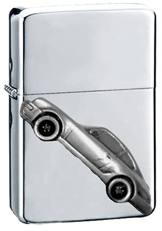 Klassischer deutscher Sportwagen 911 Carrera ref193 Zinn-Effekt Design auf einem Flip-Top-Benzinfeuerzeug, winddicht, Silber nachfüllbar