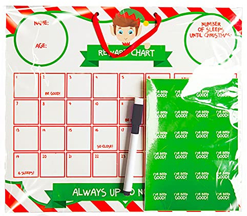 TRTO Behaviour Reward Chart Elf Christmas Stickers Pen Santa Board Dry Wipe Nice