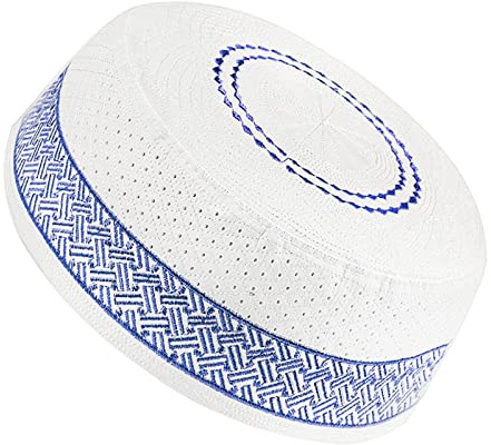 JIAHG Männlicher muslimischer Gebetshut Hut Herren Stickerei Muslim Islam Mütze Bestickte Gebetshut Muslim Kopfbedeckung Kufi Hut Islamische Kappe Gebetsmütze für Ramadan Deko
