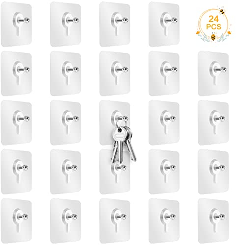 24 Stück Klebe Schrauben Klebehaken Magische Haken Wandbefestigung ohne Bohren Transparent wasserdichte Schraube selbstklebende Klebeschraube für Badezimmer Küche Duschraum Abstellraum(8/10 mm)