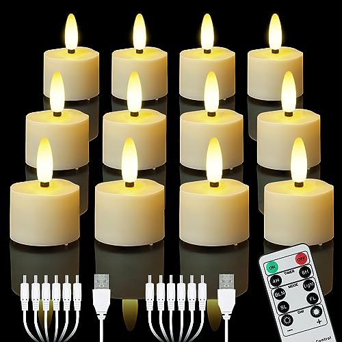 ZIYOUDOLI 12 Velas LED Recargables con Temporizador de Control Remoto Luces de té Eléctricas USB Distancia Parpadeantes Luz Blanca Cálida Regulable Adecuadas para Navidad Fiestas Decoración del Hogar