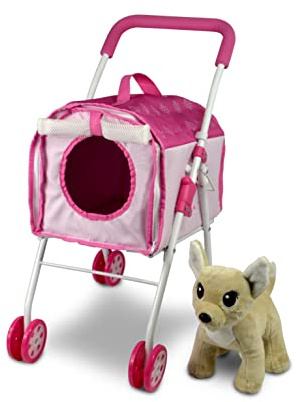 Anivia Poussette et Accessoires pour Animaux de Compagnie pour Enfants âgés de 3 à 7 Ans, Jouet pour Chien, Ensemble de 2 pièces pour Chien, Ensemble de Jeu pour Chiot avec 1 Chiot Inclus Rose